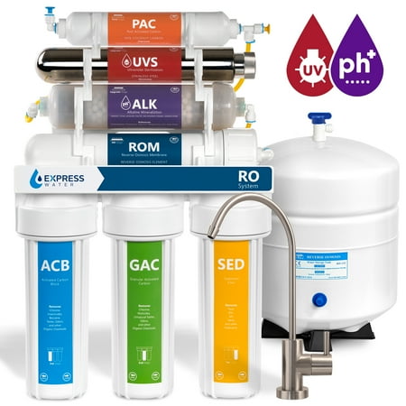 Ultraviolet Water Treatment System - Express Water 11-Stage Reverse Osmosis Drinking Water Filter System with Alkaline Remineralization & UV Ultraviolet, Modern Brushed Nickel Faucet