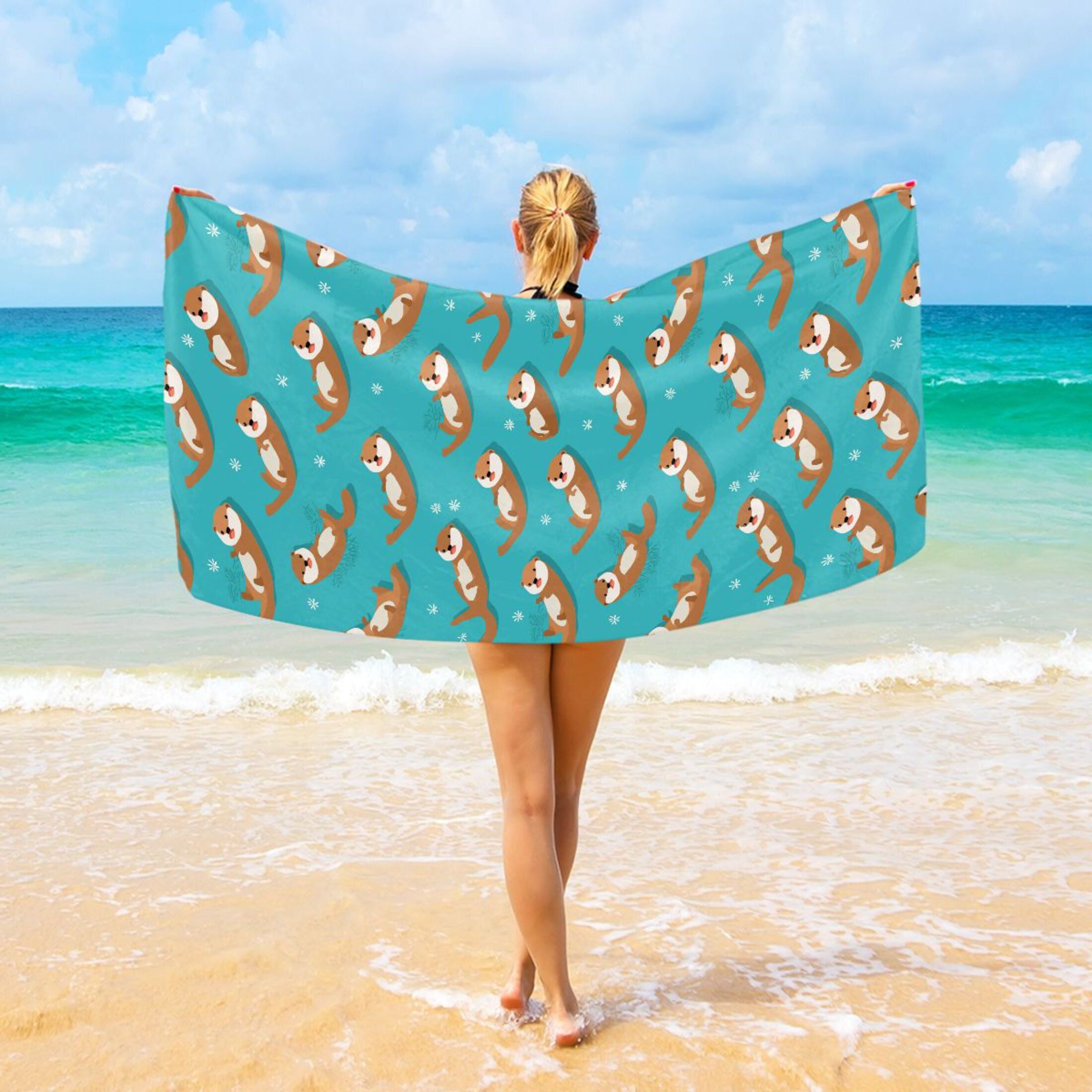 Oversized Beach Towel Extra Large Absorbent Microfiber Bath Towels Soft Quick Drying Swims Sea Otter 74"x37"