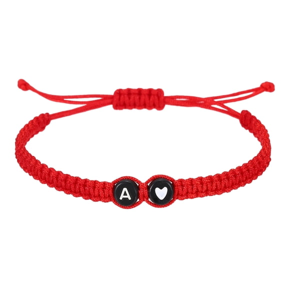 Uxcell Initial Bracelets for Men, Adjustable Handmade Rope Braided Initial String Bracelets with Heart Charm for Women Men Matching Couple Gifts Friendship(Red, A)
