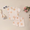 thumbnail image 2 of Toddler Baby Girl Summer Clothes Ruffle Ribbed Knit Short Sleeve T-Shirt Tee Tops Shorts Floral Cute Outfits Set Beige 12-18 Months, 2 of 6