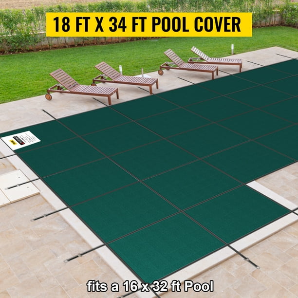 Cubierta de seguridad para piscina enterrada VEVOR rectangular 18 pies x 34 pies con escalón izquierdo