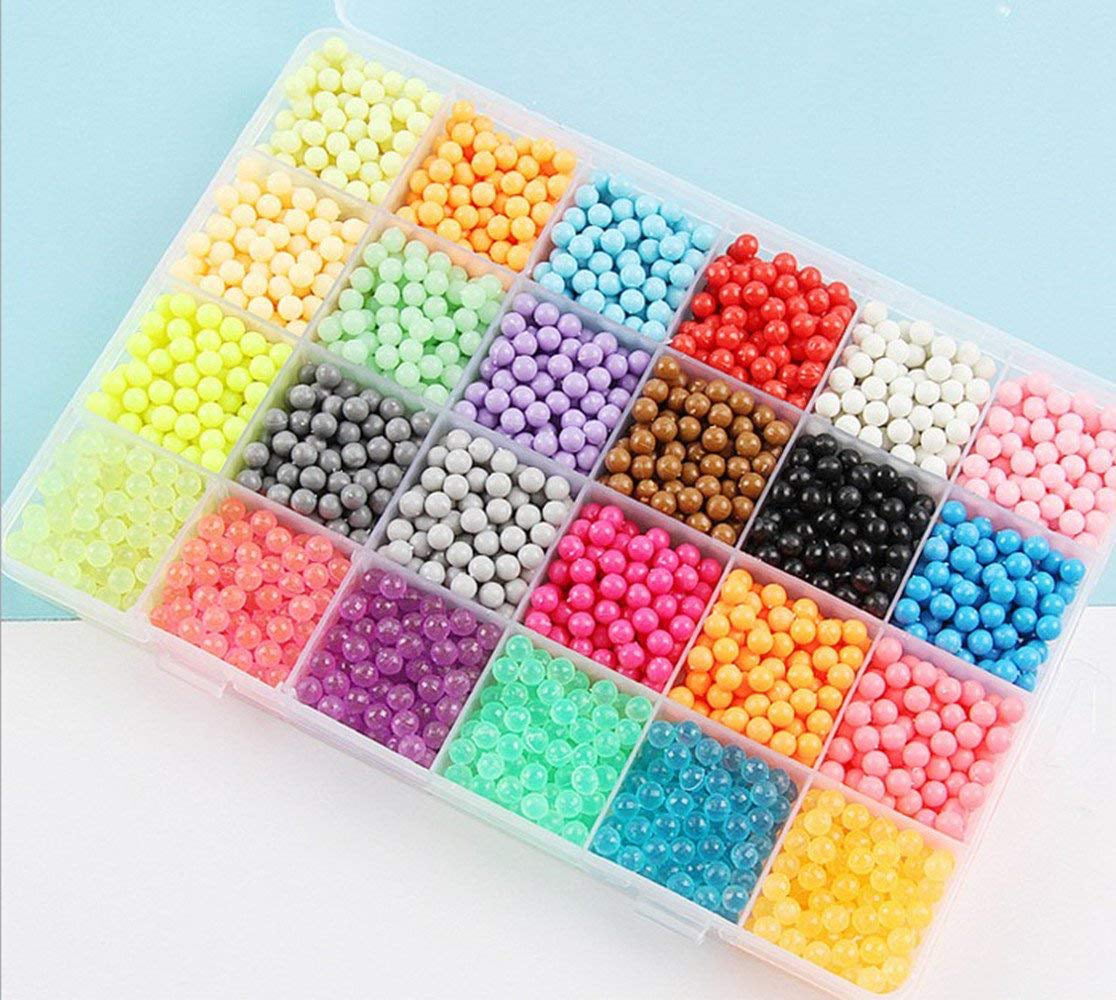 1000PCS Aquabeads Water Fuse Beads Solid Mix Crystal Colors Mixed Pack Beads Toy 