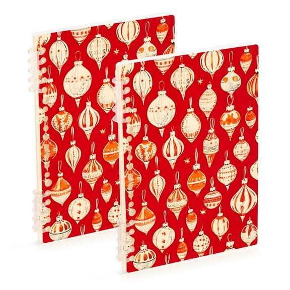 FORMRS 1-Subject Spiral Notebook 8" x 5" College Ruled 60 Refillable Sheet A5 Hard Cover, 2 Pack, Orange Christmas Ornaments Pattern