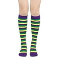 thumbnail image 2 of Men's and Women's Irish Socks with Purple, Yellow, Green Stripes, Three Color Mid Tube Socks, Knee Socks, Carnival Calf Socks - Purple, 2 of 5