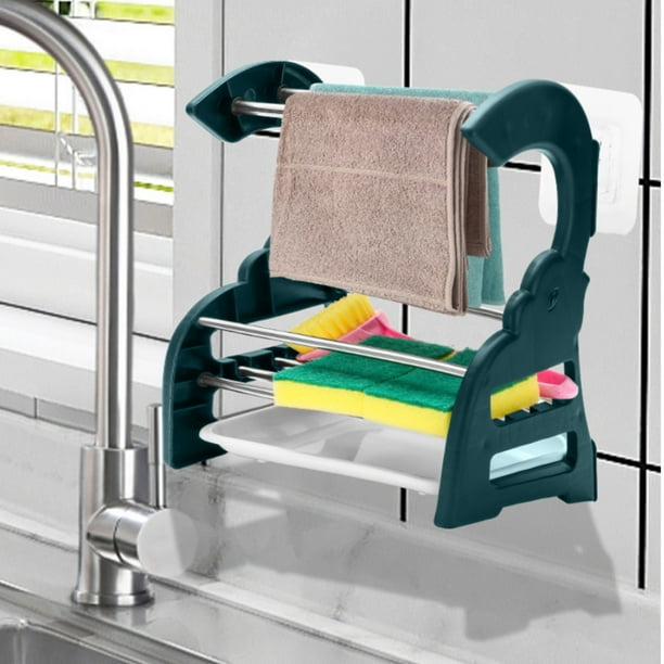 Kitchen Shelf Rag Drainer Wall Mounted Countertop Hole Frees Shelf Dishwashing Sponge Drainer Rack Organizer