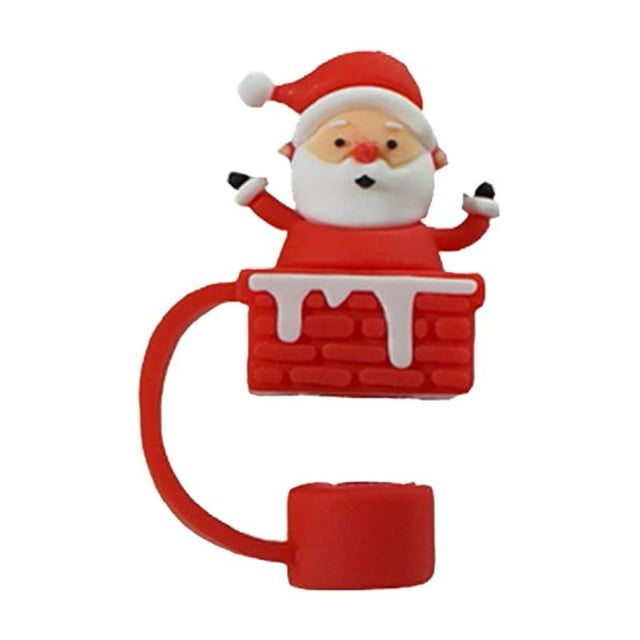 Couvercles de Paille de Noël Thème de Noël Couvercle de Paille pour Gobelet de 30&40 Oz Embouts de Paille en Silicone Réutilisables Mignons en Différentes Formes pour Gobelet à Drapeau de 0.4 Pouce/10mm Réutilisable