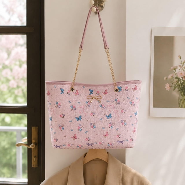 Bolso tote para mujer, bolso compras para el trabajo, hombro para artículos esenciales vacaciones. Rosa