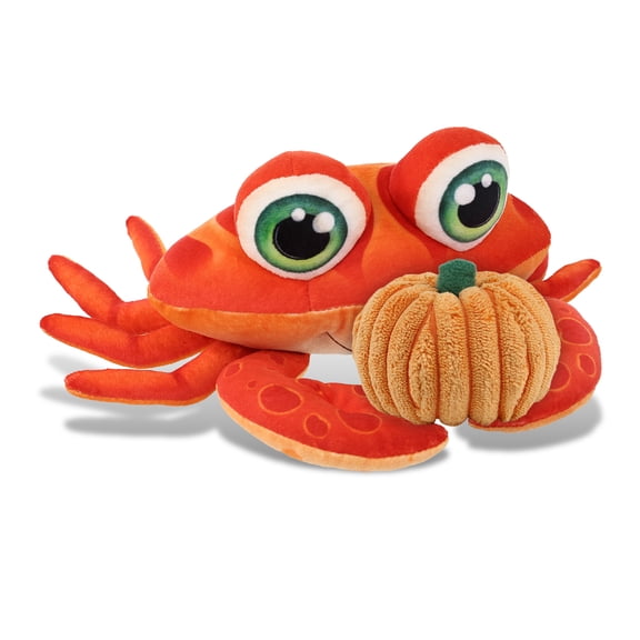 DolliBu Plush Buddies Red Crab Stuffed Animal with Pumpkin Decor - Pumpkin Plush Animal for Fall, Halloween and Thanksgiving, Pumpkin Toy for Baby, Kids, Adults - 10 Inches