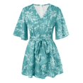 thumbnail image 4 of WILLBEST Dresses et Combinaison Robe Plissée à Volants à Manches en V à Fleurs pour Femmes, 4 of 4