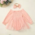 thumbnail image 4 of GYRATEDREAM Infant Baby Girls Spring Fall Outfit Toddler Long Sleeve Embroidery Romper Princess Tulle Tutu Dress + Headband 2PCS Birthday Clothes Pink for 9-18M, 4 of 8
