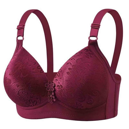 Wireless Bras for Women  Xunlbb Women s Non-steel Lace Stitching Comfortable And Breathable Gathered Adjustable Bra Underwear(Wine 42)