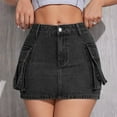 thumbnail image 2 of Women Distressed Denim Cargo Skirt Mini Y2K Flap Pockets Skirts Slim Fit Jean Skirt Black L, 2 of 7