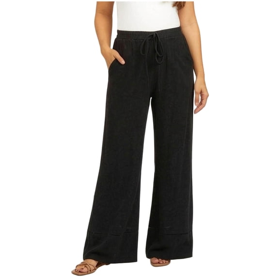 LIaqionyy Womens Maternity Pants Wide Leg High Waisted Adjustable Drawstring Casual Trousers with Pockets