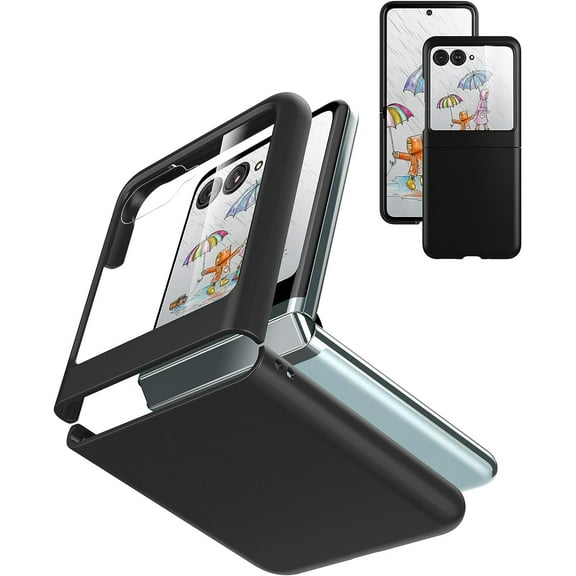 Case for Motorola Razr Plus 2023 (Razr 2023) with External Screen Protector Thin Hard PC Cover Phone Case for Moto Razr 2023 - Black Glass