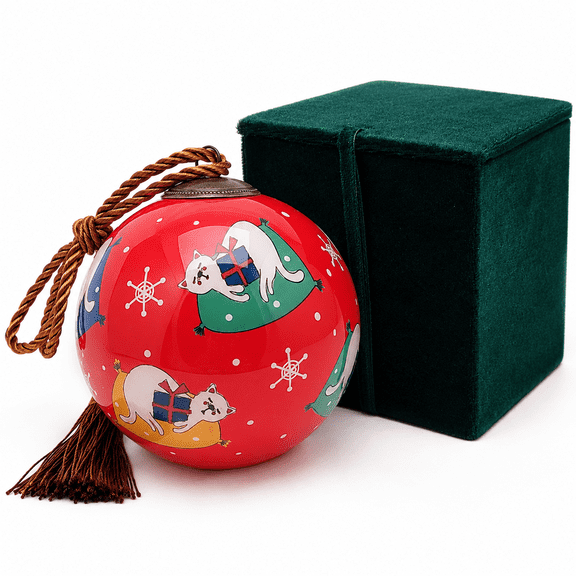 Sleeping Kittens Red -Inside Painted Glass Ornament with Premium Gift Box Handmade for Home or Office Perfect for Halloween, Thanksgiving, Christmas, Holidays