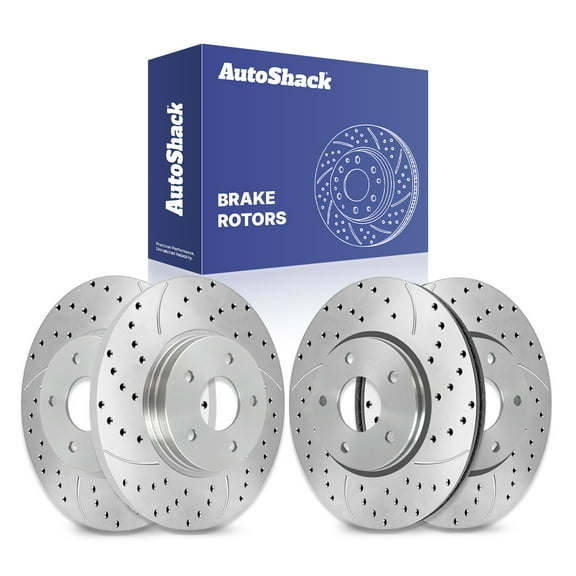 AutoShack Front Vented & Rear Solid Drilled & Slotted Silver Zinc Coated Brake Rotors 4-PC Set Replacement for 2008-2016 Dodge Grand Caravan 2008-2016 Chrysler Town & Country SilverShield Pro