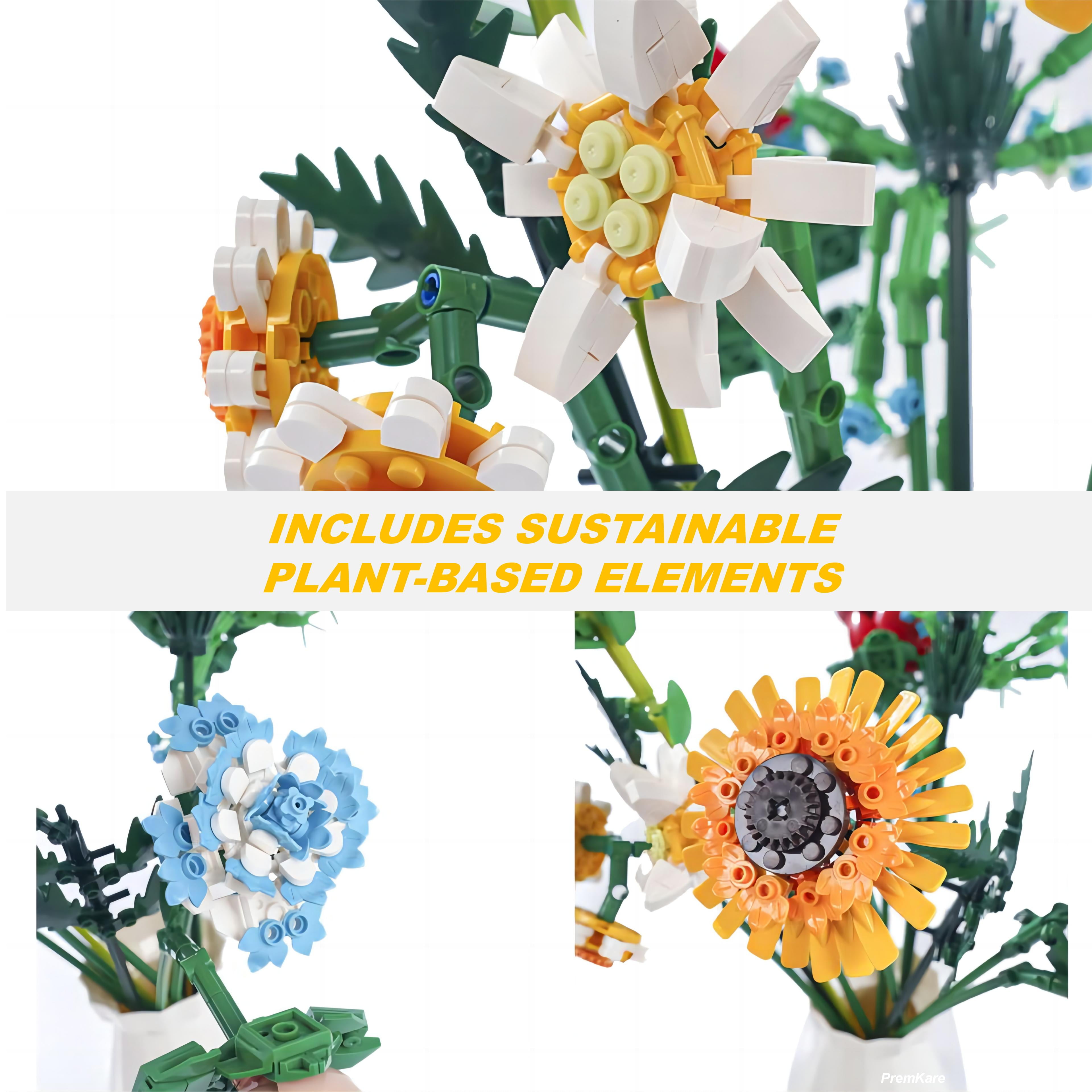 Flower Bouquet Building Kit, Flower Building Toy, Artificial Flower Toy Building Set for Adults, Lego Compatible, 600 PCS Botanical Collection for Ages 8-12 yrs Old Girl for Gift