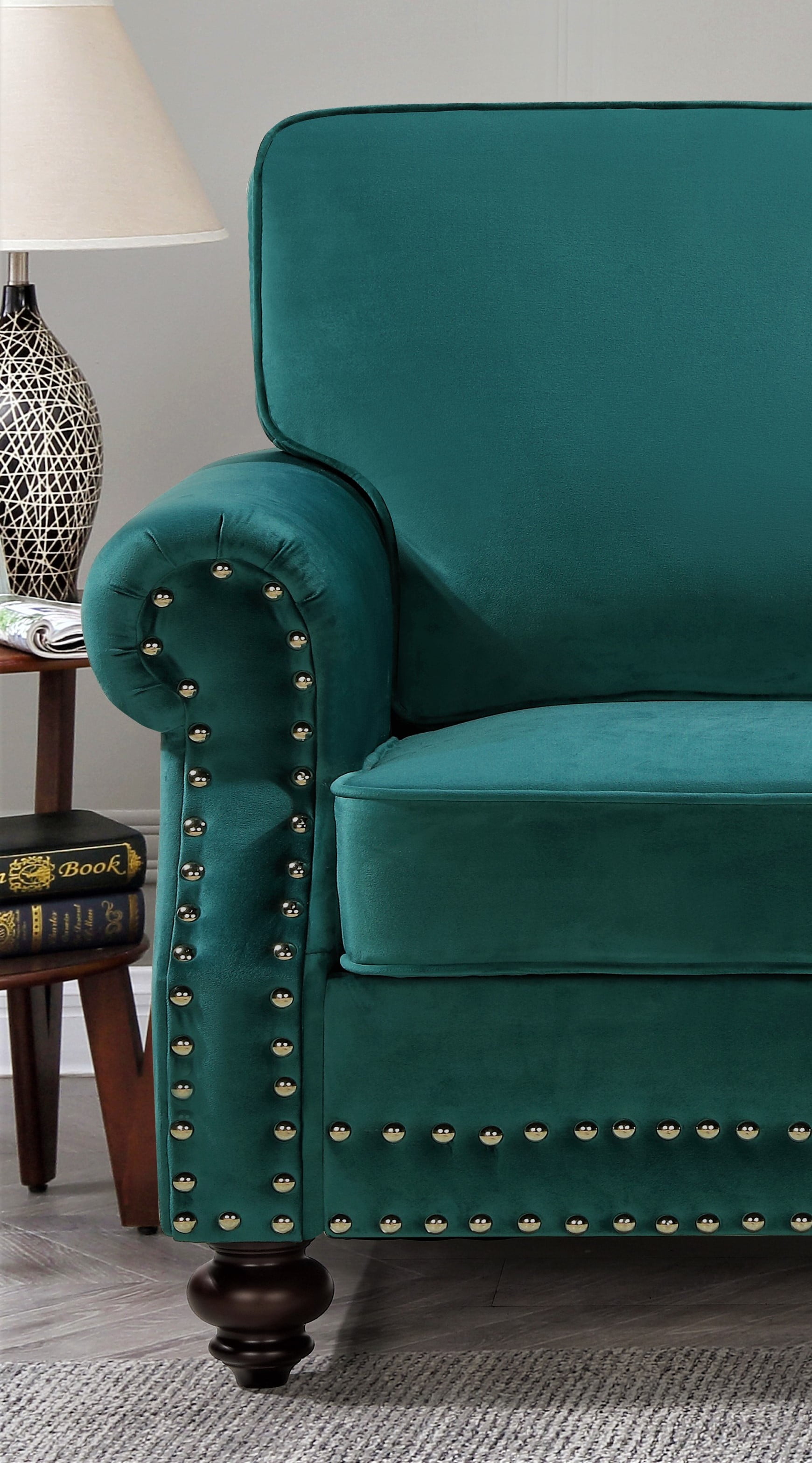 Uspridefurniture Feingold 85'' Velvet Rolled Arm Sofa,Green