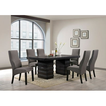 Brink 7 Piece Formal Dining Set, Cappuccino Wood, Contemporary (Rectangular Table & 6 Gray Upholstered Parsons Side