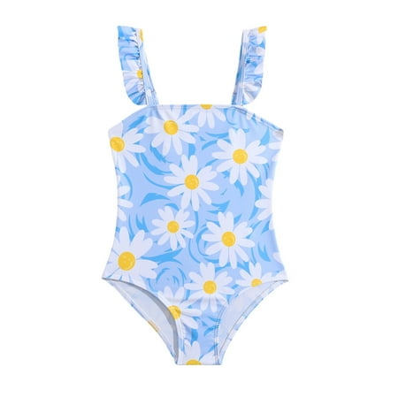 Toimothcn Swimsuit For Girls Ruffled Sleeve Casual Floral Printed 2 Piece Bikini Set Quickly Dry Cover Up Swimwear 3-4 Years