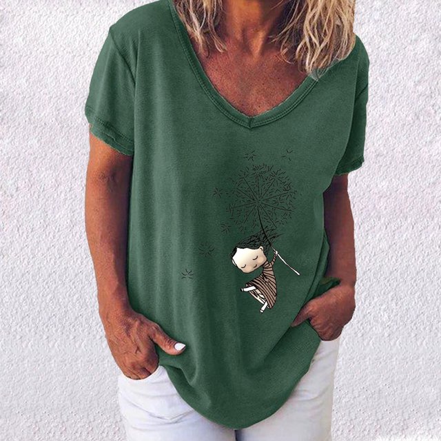 CEHVOM Mode Femmes T-Shirt Imprimé Col en V Manches Courtes Décontracté Hauts Blouse