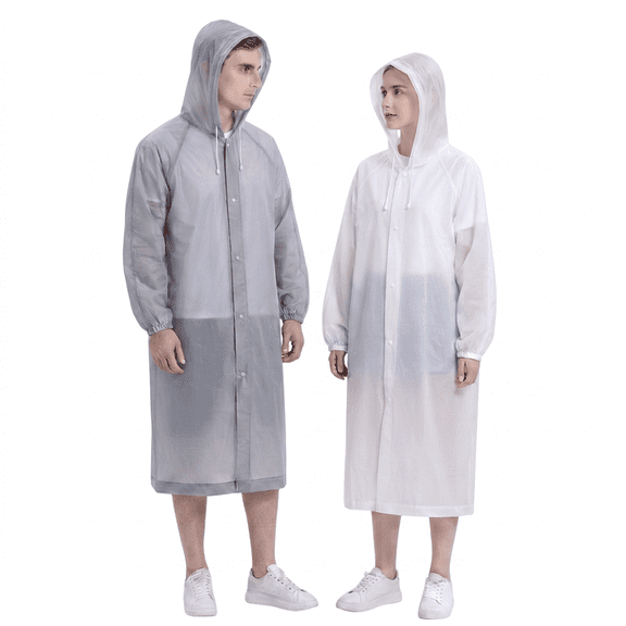 ROSEXIXI 2 Pack Rain Ponchos for Adults, Thickened Reusable EVA Raincoat, Waterproof Hooded Rain Gear with Elastic Cuffs, for Hiking Camping Travel Outdoor, Gray White