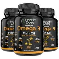 (3 pack) Health Dose Premium Omega 3 Fish Oil. Lemon flavor. 2000 mg. Triple Strength. EPA   DHA. Immune Support, Heart, Brain, Joints, Skin. No Fish Burps. Gluten-Free, Non-GMO. 120 Softgels. 2 Month Supply