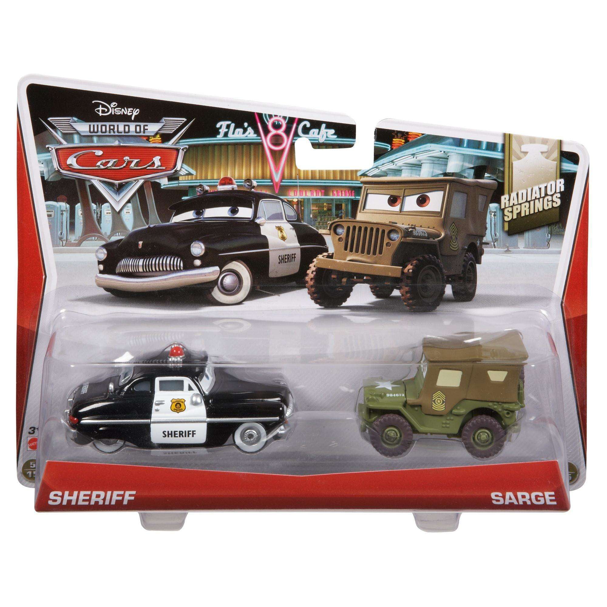 Flo\'s Cars 2-Pack Café Car Blister Disney & Sheriff Radiator Set Springs Sarge Toy