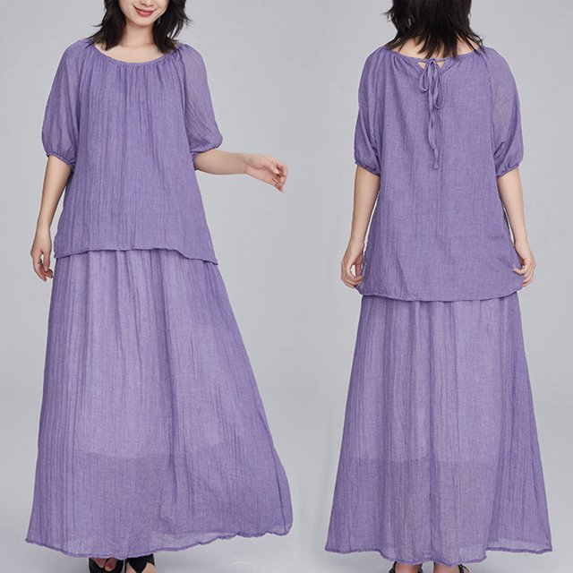 BEFOKA Robe pour Femme Grande Taille, Liquidation de Robes d'Été pour Femmes, Jupe de Complet Ample et Décontractée d'Été pour Femme à Couleur Unie, Manches Mi-Longues, Col Rond