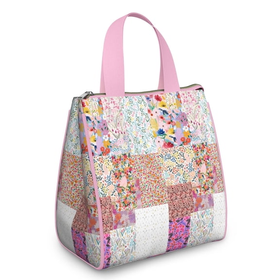 Pioneer Flower Floral Print Pattern Insulated Lunch Bag for Women & Adults,Large Portable Soft Cooler Lunch Bag,Thermal Food Storage Tote with Pearl Cotton,8.66L,8.75x5.75x9.5 Inch