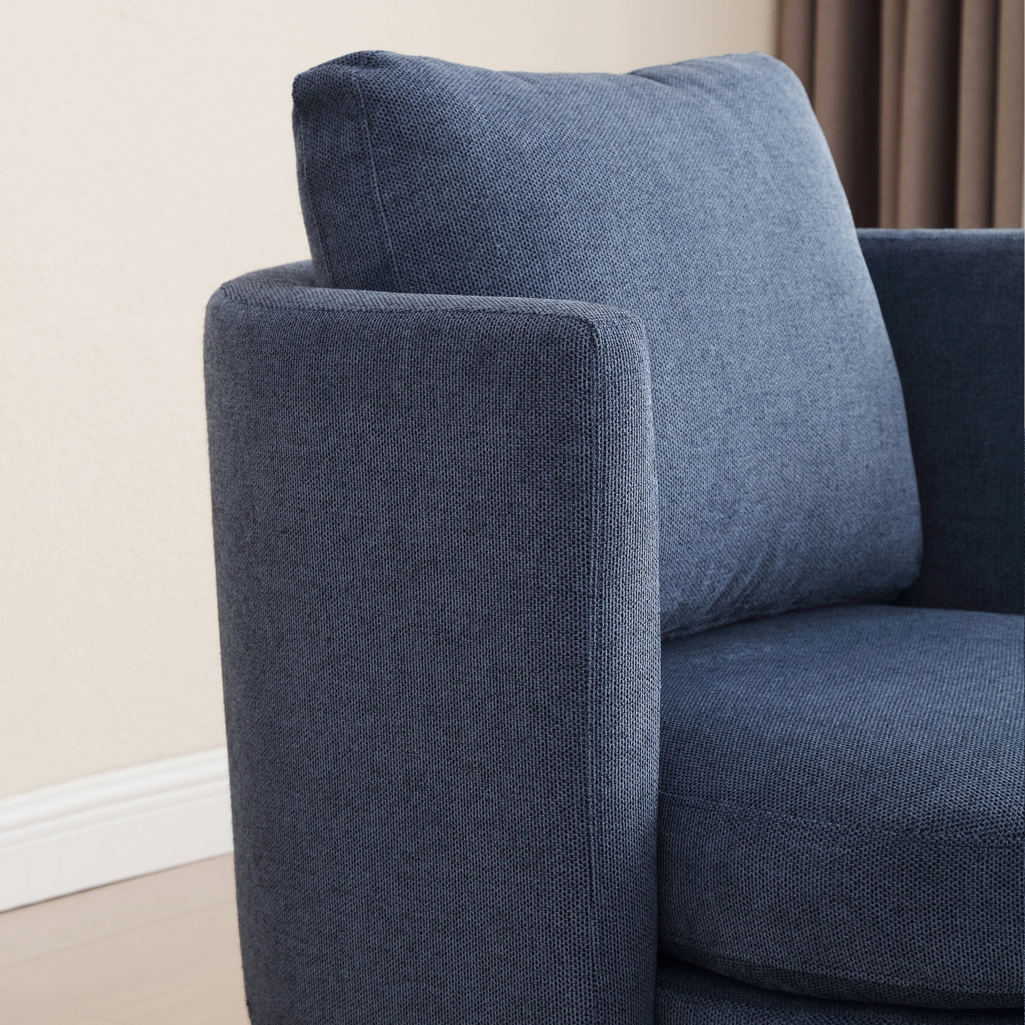 30.7"W Accent Chair with Ottoman,Upholstered Single Sofa with Throw Pillow & High Armrest,Comfort Reading Chair with Wooden Leg for Living Room Bedroom Dorm Room Office,Navy