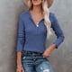 thumbnail image 4 of Blusa clásica azul, diseño de medio botón, elegante y ajustada, blusa de moda para mujer, talla S, cuello en V, manga larga, 4 of 6