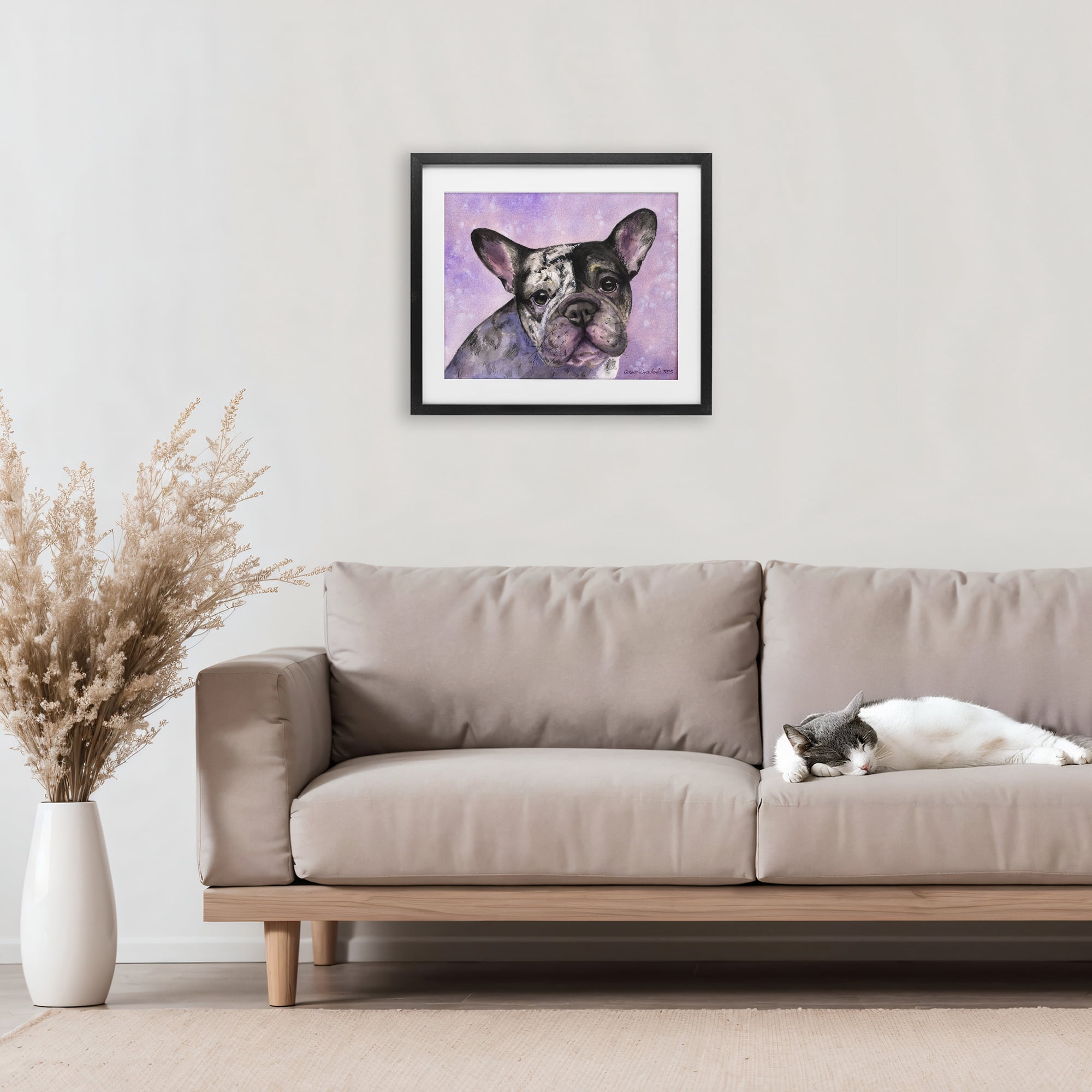 Stupell Industries Harlequin French Bulldog Black Framed Print Under Glass, design by George Dyachenko