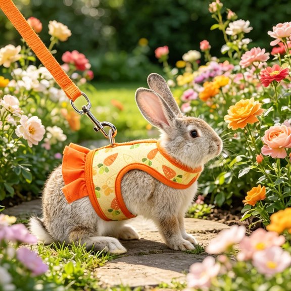 Small Pet Chest Strap Set, Orange L Size, Flexible Walking Outfit for Rabbits Guinea Pigs, Anti Escape Rabbit Vests Traction Rope