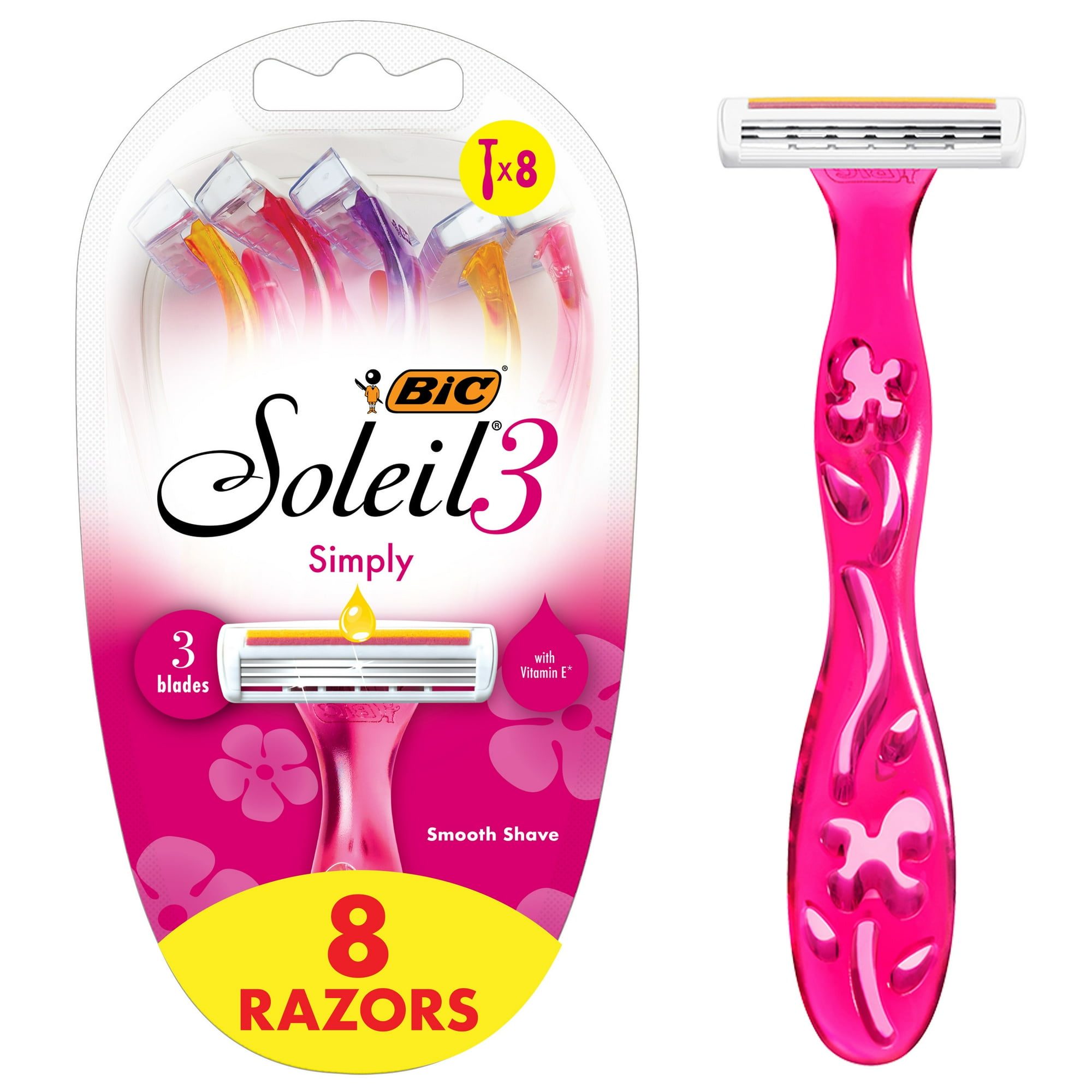 BIC Soleil 3 Simply 3-Blade Disposable Razors, Dorm Room Essentials for Women, 8-Count