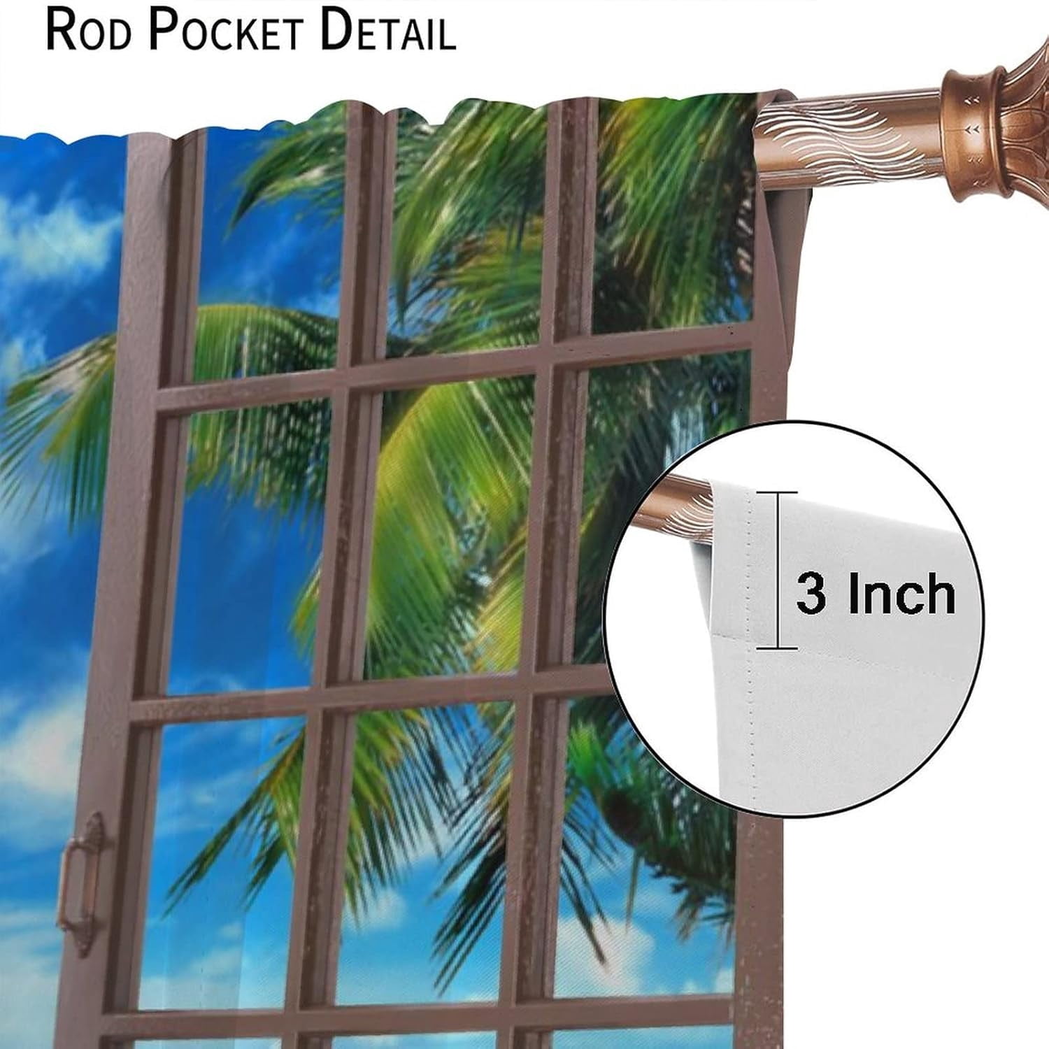 Landscape Blackout Curtains, Window Outside Summer Tropical Beach Island, for Bedroom Living Room, 2 Panel Set, 84x84 Inches, Style-1