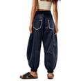 thumbnail image 5 of Lumtrix Womens Baggy Barrel Pants Wide Leg Lounge Drawstring Sweatpant with Pockets Elastic High Waist Trousers Dark Blue S, 5 of 7