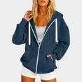 thumbnail image 2 of LIIPEE Women Hoodies Solid Color Long Sleeve Hooded Zip Up Tops With Pockets Woman Stylish Holiday Festival Party Sweatshirts,Navy,S, 2 of 4