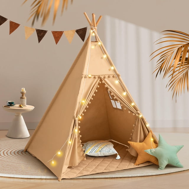 Carpa tipo tipi Wirhao para niños con lona de algodón y luces