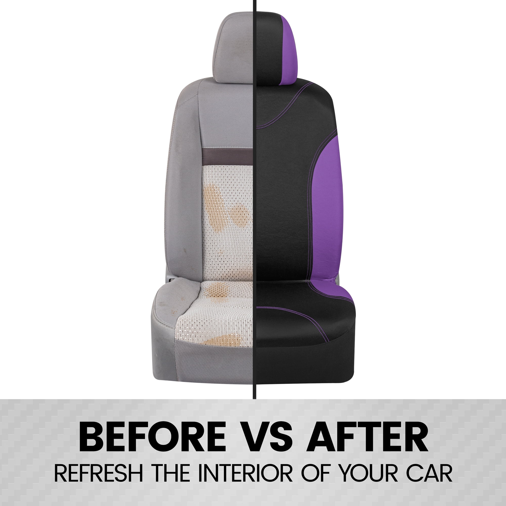 BDK UltraSleek Purple Seat Covers for Cars Full Set, Two-Tone Front Seat Covers with Matching Back Seat Cover, Stylish Car Seat Covers with Split Bench Design, Automotive Interior Covers
