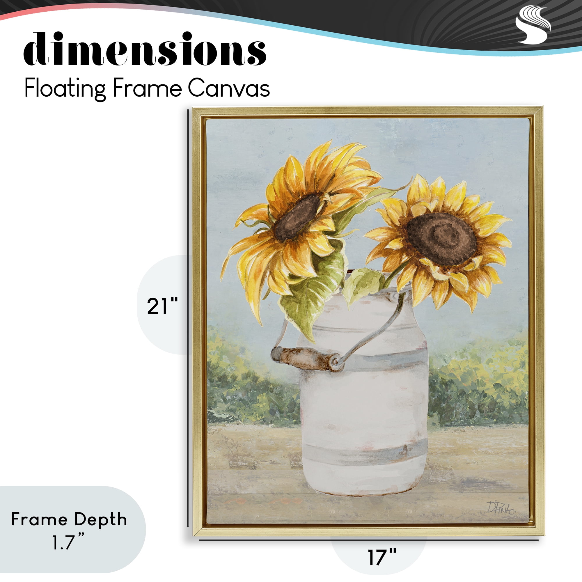 Stupell Industries Sunflower Pitcher in Country Gold Framed Floater Canvas Wall Art, design by Patricia Pinto