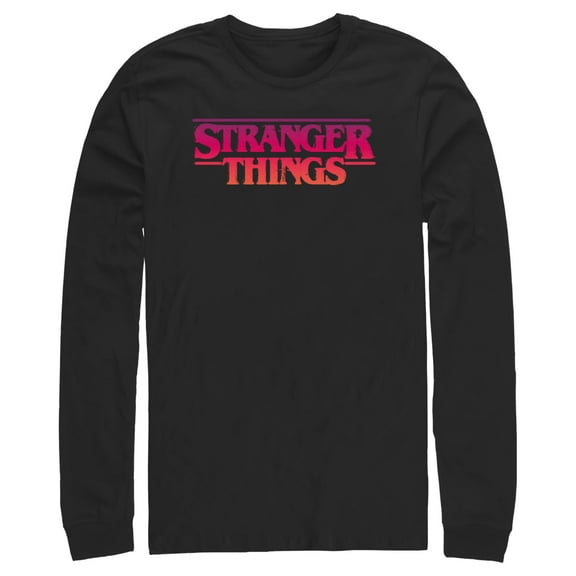 Netflix Men's Stranger Things Pink Logo Long Sleeve Shirt Black Medium