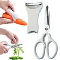 thumbnail image 1 of White 2 in 1 Kitchen Scissors Vegetable Peeler, Multipurpose Stainless Meat Shears, Herb Scissors with Bottle Opener, 1 of 5