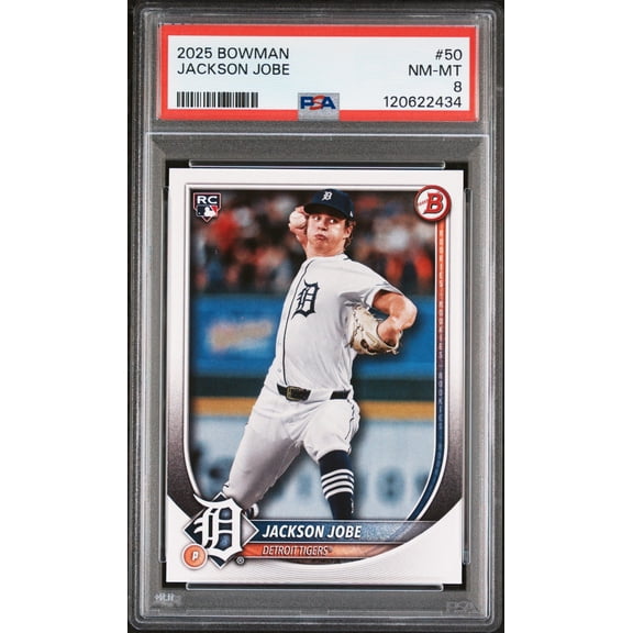 Graded 2025 Topps Bowman Jackson Jobe #50 Rookie RC Baseball Card PSA 8 Near Mint