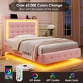 thumbnail image 4 of Homfa Twin Size Floating Bed Frame with RGB LED Lights Charging Station, Modern Velvet Upholstered Platform Bed with Storage Headboard, Pink, 4 of 8