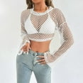 thumbnail image 3 of Maean Womens Crop Cover up Crochet Long Sleeve Swimwear Beach Shirts Hollow out Swimsuit Coverup, 3 of 7
