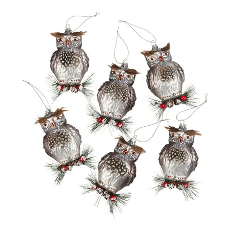 Belham Living Glass Owl Christmas Tree Ornaments, 6