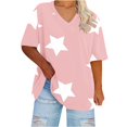 thumbnail image 1 of Plebaso T-Shirts Grande Taille pour Femmes Col en V Manches Courtes Imprimé Blouses d'Été Décontractées Amples, 1 of 4
