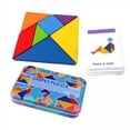 thumbnail image 1 of 2x de Tangram Puzle de Bloques Forma de Rompecabezas Juguete Educativo 120 Patrones Portátiles Tamaño 7 Piezas Bloques Y perfke Tangram de viaje de madera, 1 of 8