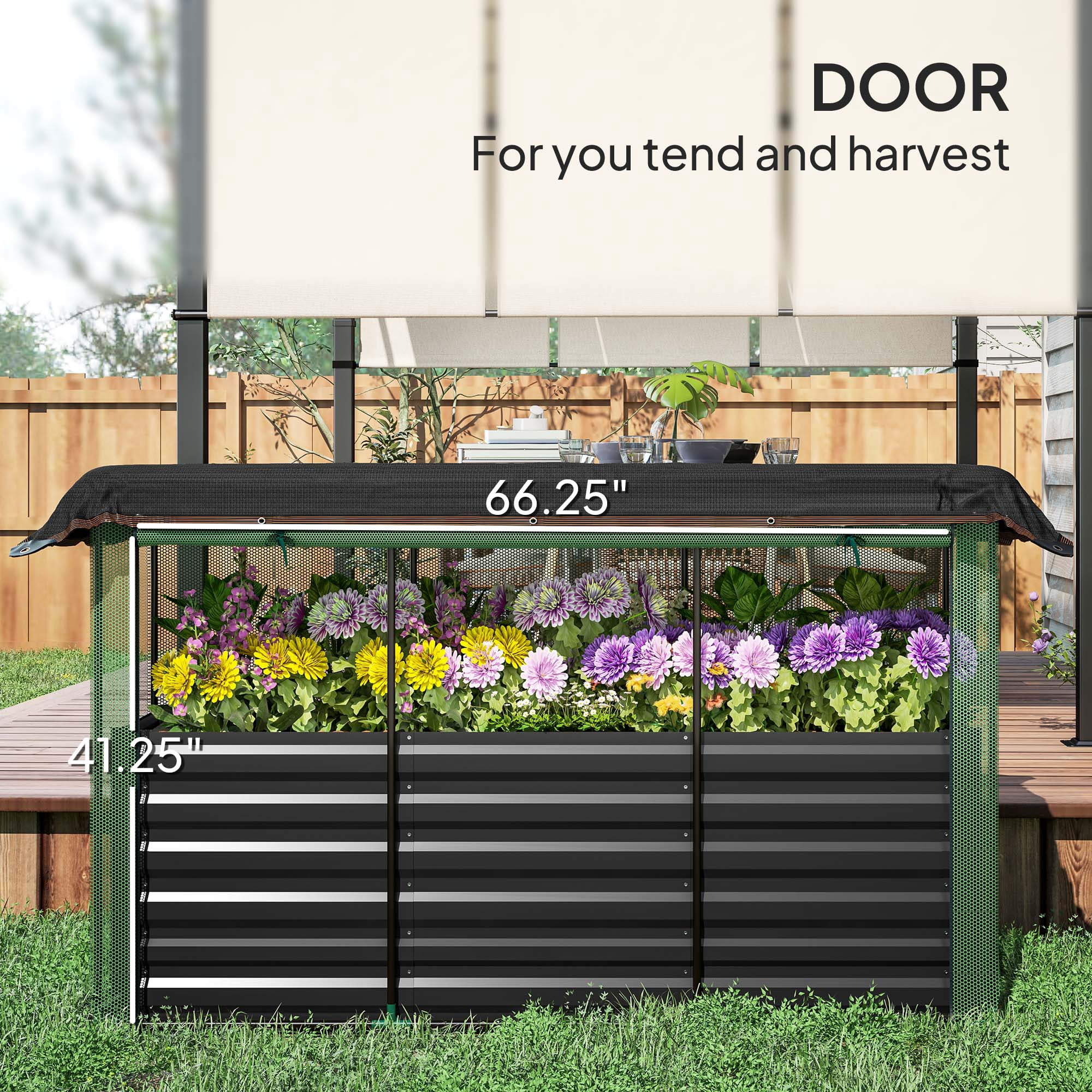 Raised Garden Bed, Galvanized Steel Planter Box with Crop Cage and Shade Cloth, for Flowers, Veggies and Herbs